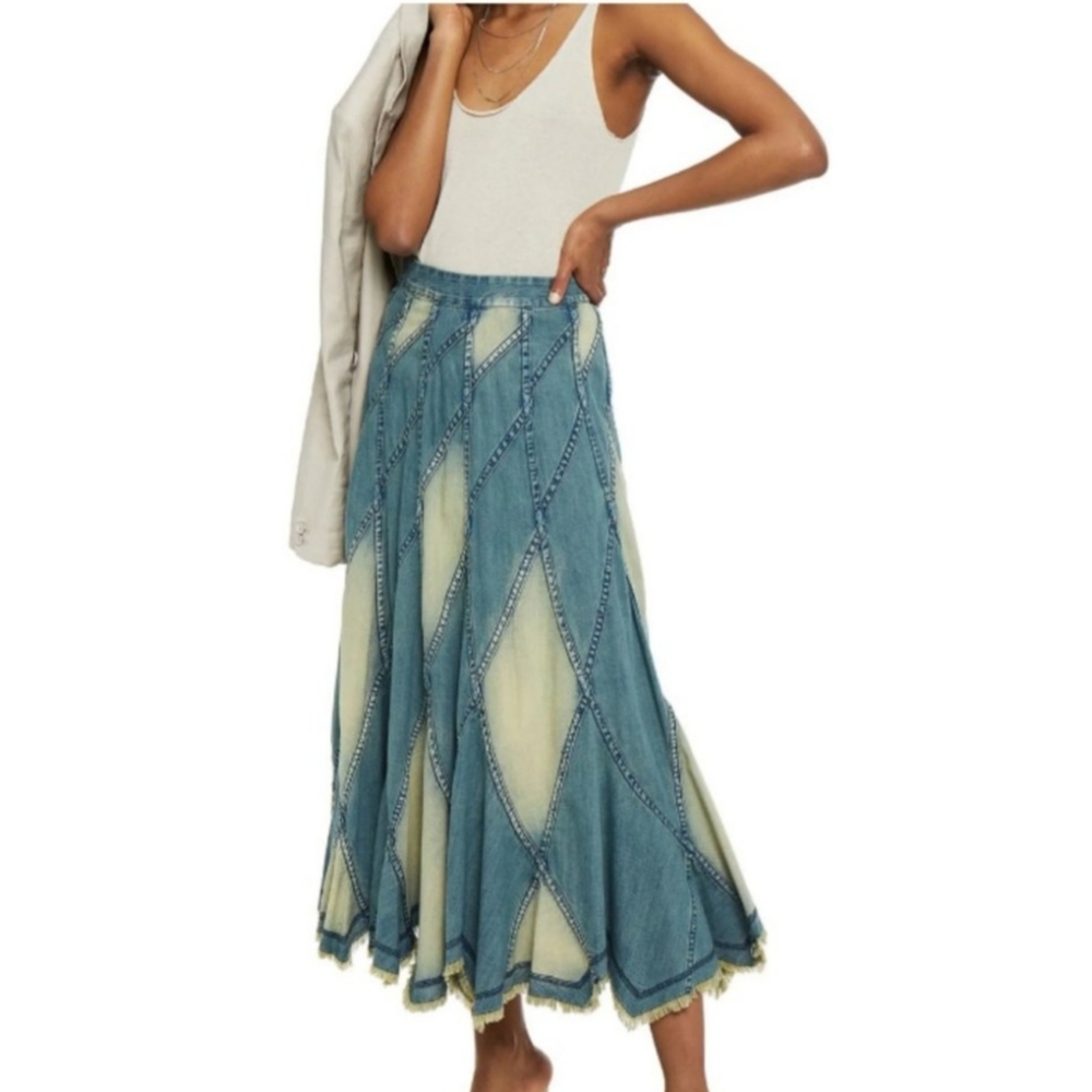 Pierre Patchwork Demin Maxi Skirt by Alice + Olivia Sz 8